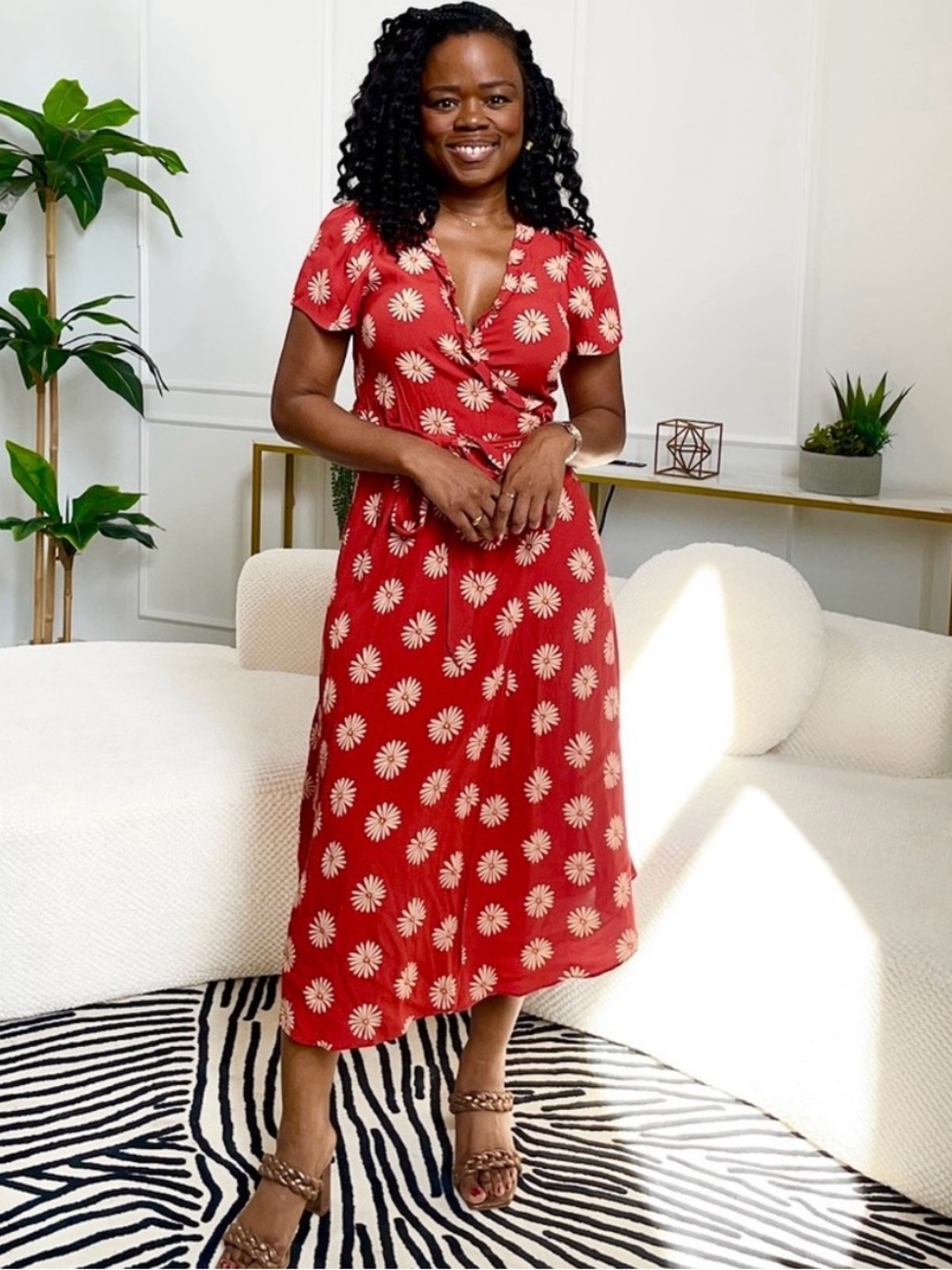 Madewell Ruffle-Edge Wrap Midi Dress Daisy Daydream XS Retro Floral Travel
